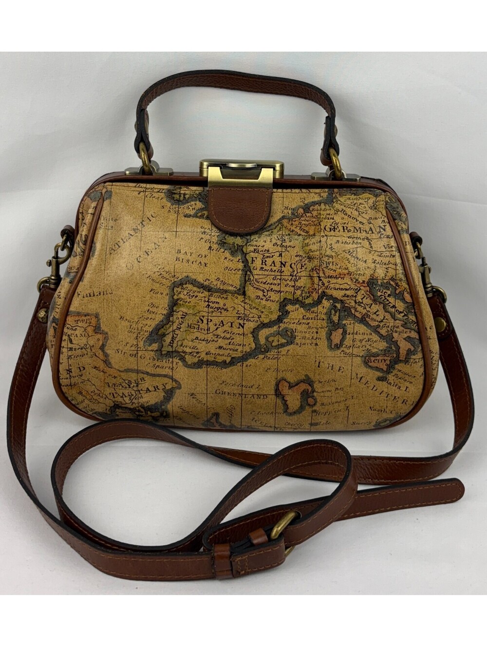 Patricia Nash "Gracchi" Frame Signature European Map Print Satchel Bag